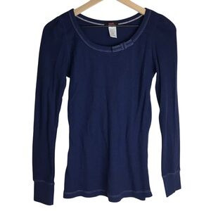 mark. Long Sleeve Into Indigo Thermal Shirt Bow Neckline Y2K Slim Fit Medium